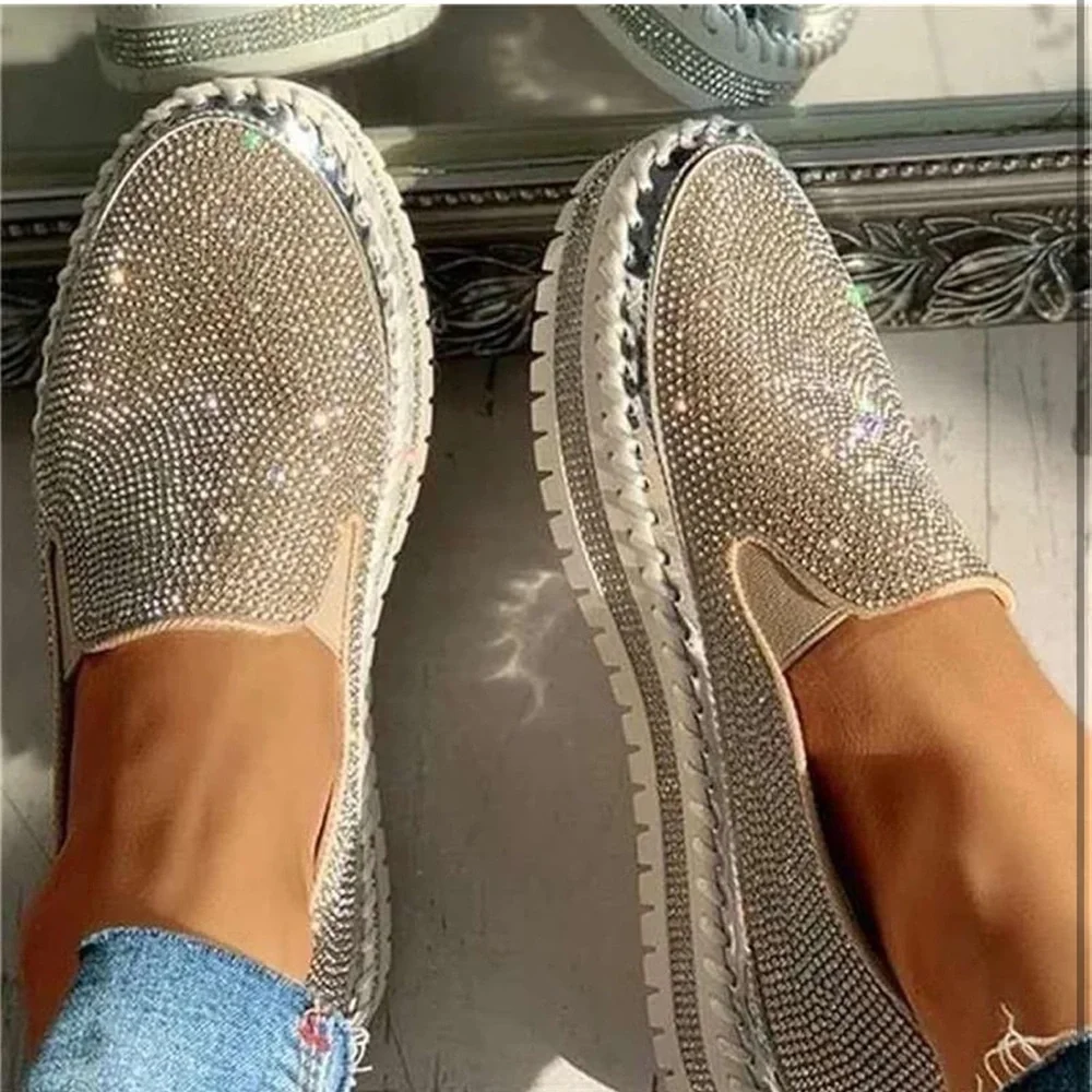 JOLIMALL Woman's rose gold platform slip on sneakers size 9